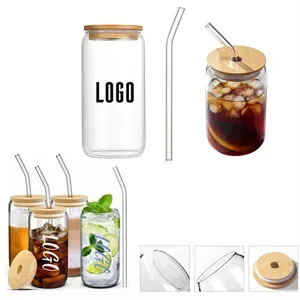 16Oz Pint With Glass Straw & Bamboo Lid