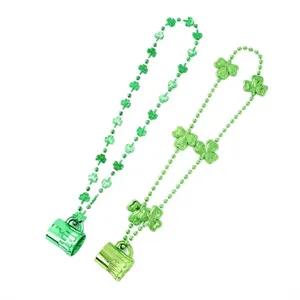 2 Oz Light Up Green Shot Glass w/trefoil Necklace