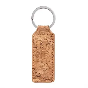 Cork Wood Rectangle Keychain