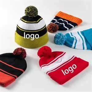 Sports Knitted POM Cuffed Beanie Jacquard