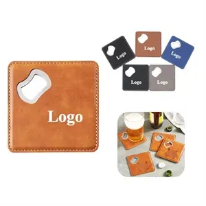 Square Leather Coaster with Bottle Opener